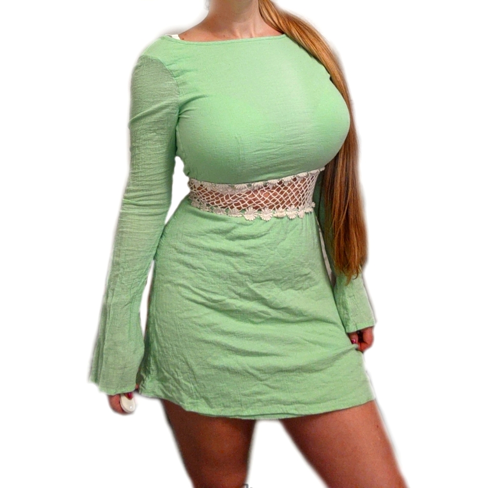 Y2K Euphoria vibes Lime Green Crochet Dress